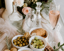 Vegetarian platter with glass of Blush Sparkling Wild Life Botanicals
